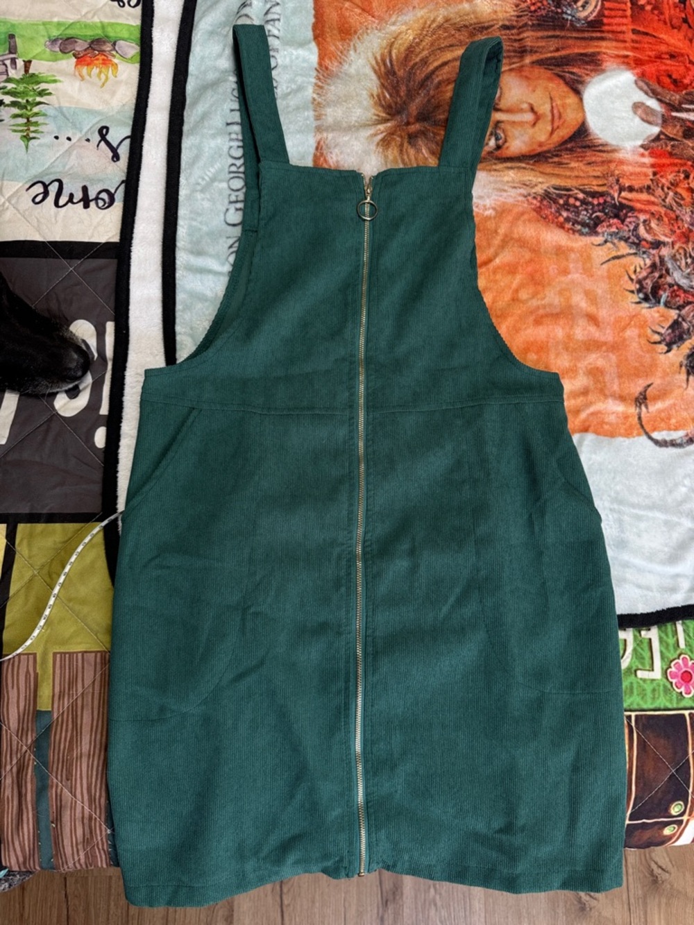Forest Green Zip-Front Pinafore Dress